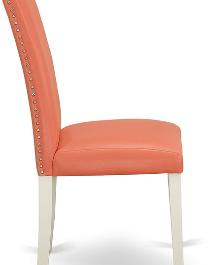 East West Furniture SHEN3-LWH-78 3 Piece Dining Set Contains a Round Kitchen Table with Pedestal and 2 Pink Flamingo Faux Leather Upholstered Chairs, 42x42 Inch - LeafyLoom