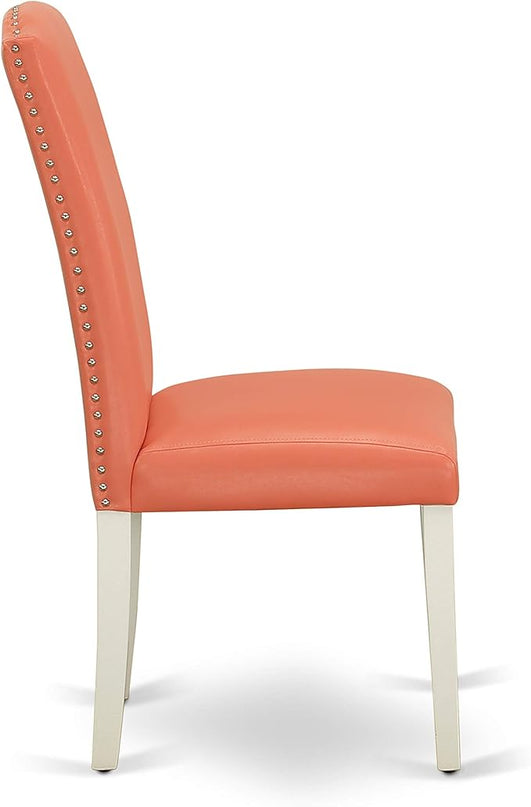 East West Furniture SHEN3-LWH-78 3 Piece Dining Set Contains a Round Kitchen Table with Pedestal and 2 Pink Flamingo Faux Leather Upholstered Chairs, 42x42 Inch - LeafyLoom
