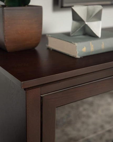 Walker Edison Brahm Classic Glass Door Storage TV Console for TVs up to 80 Inches, 70 Inch, Espresso Brown - LeafyLoom