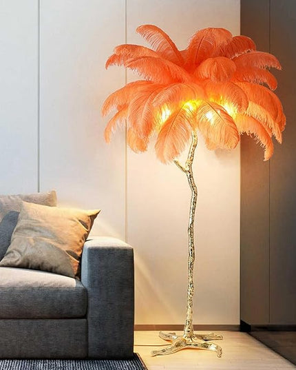 Romantic Ostrich Feather Floor Lamp Modern Luxury Resin Ostrich Feather LED Lamp Living Room Bedroom Corner Decoration Floor lamp(Orange) - LeafyLoom