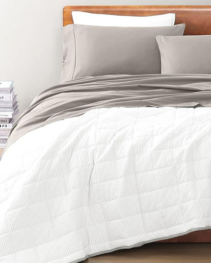 LANE LINEN 100% Organic Cotton Sheets Twin Size, 3Pc Cotton Twin Sheet Set, Hotel Luxury Sheets, Percale Bed Sheets, Cooling Sheet & Pillowcase Sets, 15" Deep Twin Mattress Fitted Sheet - Silver - LeafyLoom