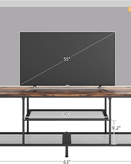 TV Stand for 70 Inch TV, 63" Entertainment Center for 50/55/60/65/70 Inch TV, Modern 3-Tier Open Storage Shelves, Industrial Long TV Media Console Table for Living Room, Bedroom, Rustic Brown - LeafyLoom