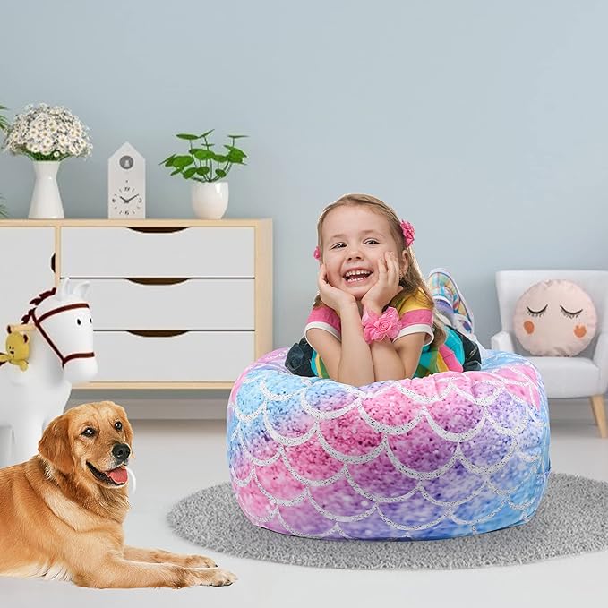 KABOER Bean Bag Cover for Kids,200L Stuffed Animal Storage Bean Bag Chair Cover |Stuffable Zipper Beanbag for Organizing Children Soft Plush Toys (32x29inch) - LeafyLoom