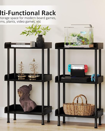 Bookshelf Small Book Shelf - 3-Tier Wood Bookcase Industrial Bookshelf with Edge Protection Metal Standing Book Shelves Display Book Rack for Living Room Bedroom Home Office (Black) - LeafyLoom