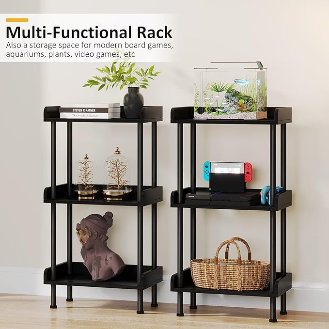 Bookshelf Small Book Shelf - 3-Tier Wood Bookcase Industrial Bookshelf with Edge Protection Metal Standing Book Shelves Display Book Rack for Living Room Bedroom Home Office (Black) - LeafyLoom