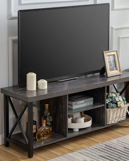 GAZHOME TV Stand for TV up to 55 Inches, TV Cabinet with Open Storage, TV Console Unit with Shelving for Living Room, Entertainment Room, Grey - LeafyLoom