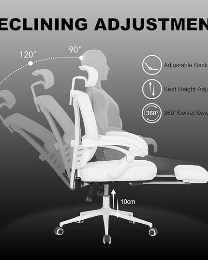 Vonesse Ergonomic Office Chair with Spring Cushion High Back Computer Mesh Office Chair with Footrest Big and Tall Office Chair High Back Home Office Chair for Heavy People Desk Chair White - LeafyLoom