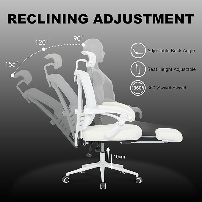 Vonesse Ergonomic Office Chair with Spring Cushion High Back Computer Mesh Office Chair with Footrest Big and Tall Office Chair High Back Home Office Chair for Heavy People Desk Chair White - LeafyLoom