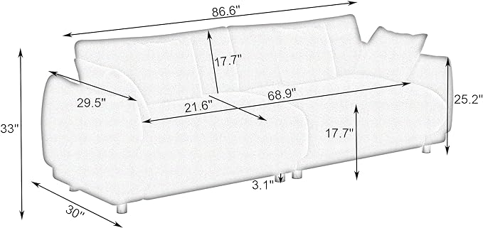 Modular Teddy Fleece Cloud 3 Seater Sofa Deep Seat Upholstered W/Metal Legs, Comfy Leisure Couch Beautiful Shape Bread Sofa&Couch with 4 Pillows for Living Room, 86.6", Beige-1658 - LeafyLoom