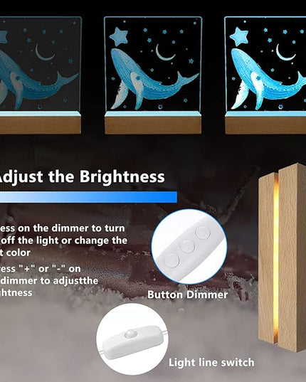 4Pack 6" Wood Rectangle Display Pedestal,Wooden Rectangle LED Lights Display Base for Acrylic and Plexiglass,Wood Night LED Light Lamp Base - LeafyLoom