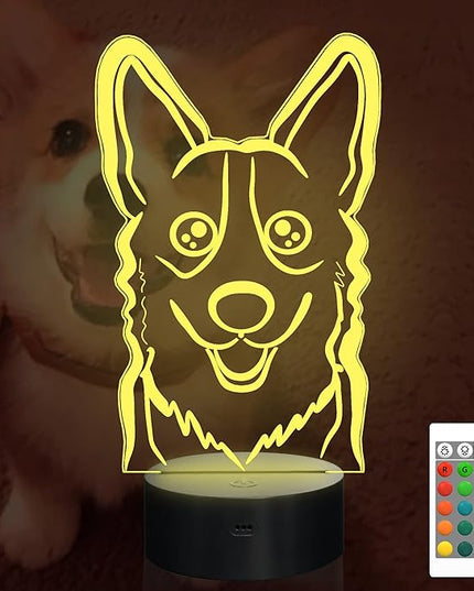 Attivolife Dog 3D Bedside Lamp, Corgi Illusion Optical Night Light, 16 Colors Changing Remote Control Dimmable LED Toy, Puppy Room Decor Cute Christmas Birthday Gift for Kids Baby Boy - LeafyLoom