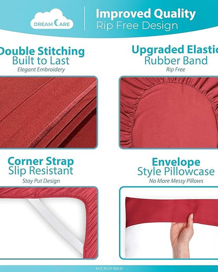 DREAMCARE California King Sheet Sets - Cooling Bed Sheets - 4pcs Set - up to 15" Deep Pocket Cal King Sheets - California King Sheets - Soft & Lasting 100% Brushed Polyester with Side Pocket -Burgundy - LeafyLoom