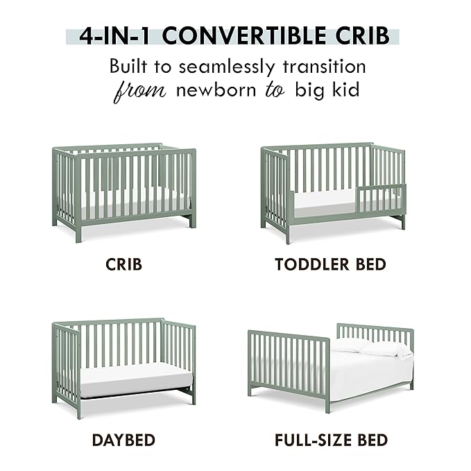 Carter's by DaVinci Colby 4-in-1 Low-Profile Convertible Crib in Light Sage, Greenguard Gold Certified - LeafyLoom