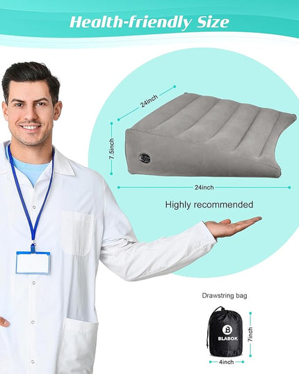 Inflatable Wedge Pillow for Sleeping, Traveling, Reading, Triangle Bed Wedge Pillow (Grey) - LeafyLoom