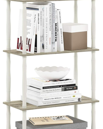 Furinno Turn-N-Tube 4-Tier Multipurpose Shelf Display Rack, Classic Tubes, Sonoma Oak/White - LeafyLoom