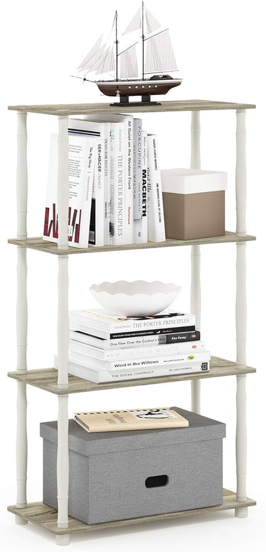 Furinno Turn-N-Tube 4-Tier Multipurpose Shelf Display Rack, Classic Tubes, Sonoma Oak/White - LeafyLoom