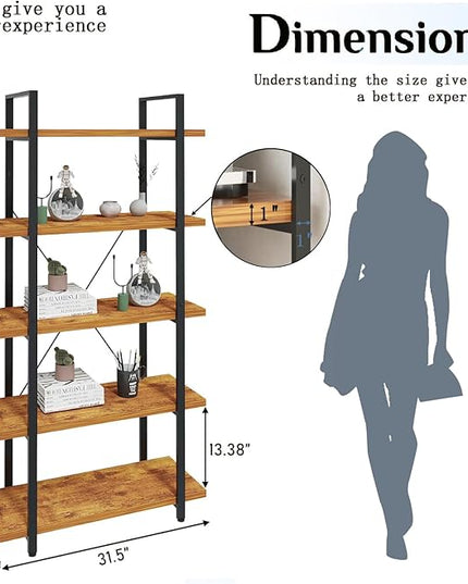 Tall Bookshelf with Large Storage,5 Tier Bookcase in Bedroom,Living Room and Office,Modern Wide Bookcase Shelf for Storing Books/Plants,Brown - LeafyLoom