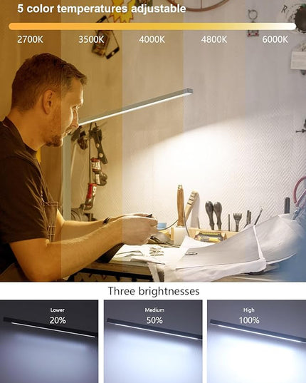 LED Desk Lamp Touch Control Aluminum Alloy Study Table Lamp Dimmable Eye-Caring,Bright Angle Adjustable Timer Portable Desk Light Wired for Home/Office/Dorm Work Reading Light with USB Cable - LeafyLoom