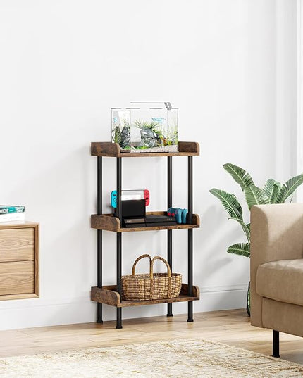 Bookshelf Small Book Shelf: 3-Tier Wood Bookcase Industrial Bookshelf Metal Standing Book Shelves Display Book Rack for Living Room Bedroom Home Office (Rustic Brown) - LeafyLoom
