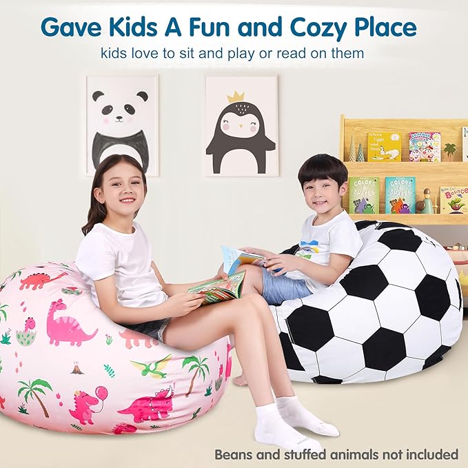 Lukeight Stuffed Animal Storage Bean Bag Chair Cover for Kids, Soccer Zipper Beanbag Chair Cover for Organizing Toddler & Kids' Rooms Plush Toys (Soccer, Large) - LeafyLoom