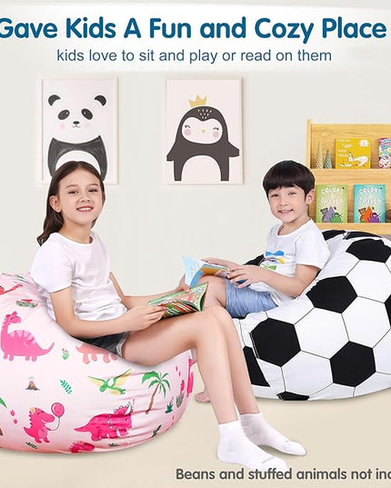 Lukeight Stuffed Animal Storage Bean Bag Chair Cover for Kids, Soccer Zipper Beanbag Chair Cover for Organizing Toddler & Kids' Rooms Plush Toys (Soccer, X-Large) - LeafyLoom