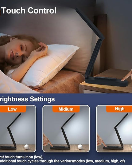 LED Desk Lamp for Office Home & Battery Operated Lamp Rechargeable Lamp Foldable & Portable Light, LED Desk Light Strip, 3 Brightness Dimmable Small Desk Lamp Reading Lamp (Black (2PACK)) - LeafyLoom