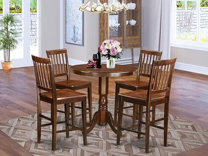 East West Furniture JAVN5-MAH-W 5 Piece Kitchen Counter Set Includes a Round Dining Table with Pedestal and 4 Dining Room Chairs, 36x36 Inch, Mahogany - LeafyLoom