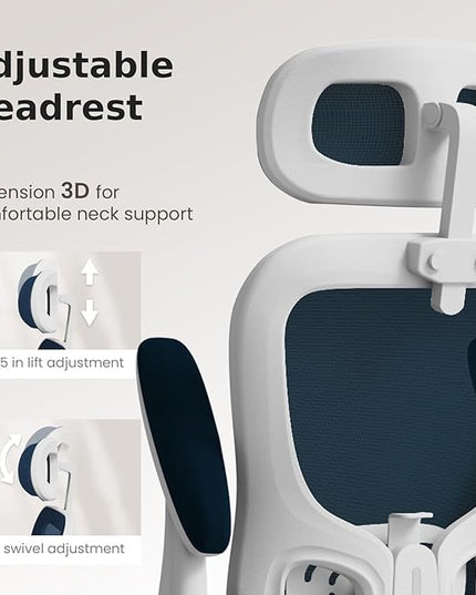 Ergonomic Office Chair, High Back Home Desk Chair with Adjustable Lumbar Support and Headrest, Breathable Mesh Swivel Task Chair, Executive Computer Chair White, 1 Pack - LeafyLoom