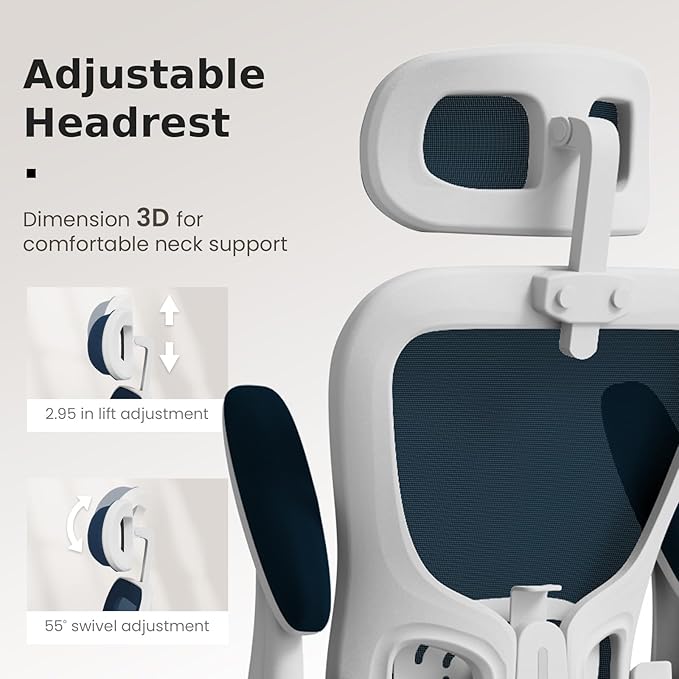 Ergonomic Office Chair, High Back Home Desk Chair with Adjustable Lumbar Support and Headrest, Breathable Mesh Swivel Task Chair, Executive Computer Chair White, 1 Pack - LeafyLoom