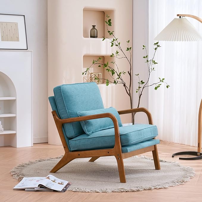 Bonnlo Teal Accent Chairs Set of 2, Upholstered Mid Century Modern Lounge Chairs Reading Chairs Side Sitting Chair Solid Wood Farmhouse Armchairs for Living Room, Bedroom, Guest Room - LeafyLoom