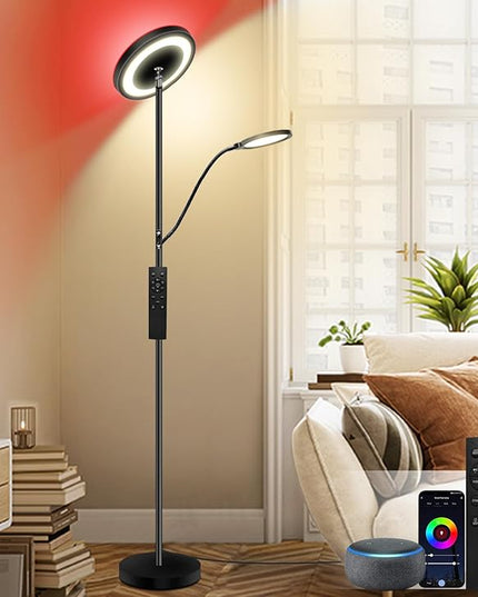 Reading Floor lamp + RGB Mood Mix Color Modern Standing Sofa Lamps Lighting 7 Colors Color Changing rgbw Smart WiFi APP Remote Control for Bedroom Living Room Gaming Reading Learning - LeafyLoom