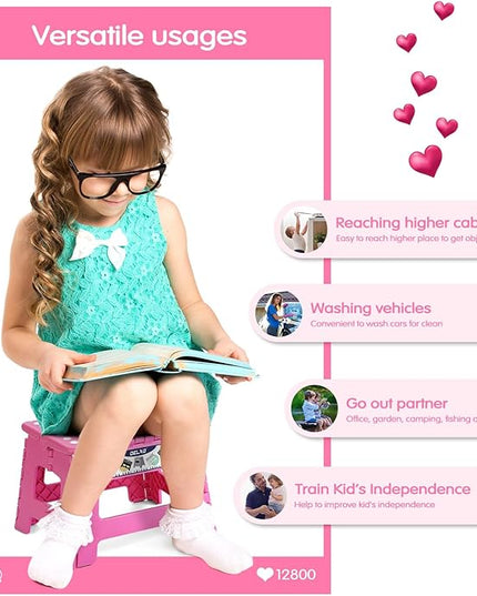 Delxo 9” Folding Step Stool in Pink,1 Pack Premium Heavy Duty Foldable Stool for Kids,Portable Collapsible Plastic Step Stool,Non Slip Folding Stools for Kitchen Bathroom Bedroom - LeafyLoom