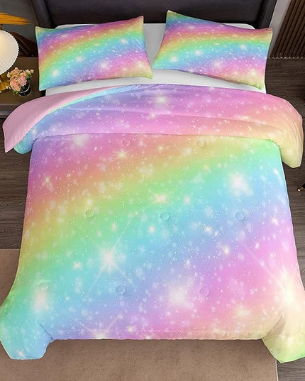 NINENINE Rainbow Bedding Girls Full Size Comforter Sets 5PCS Girls Pink Bedding Set Teen Girl Comforter Set(1Comforter, 1Flat Sheet, 1Fitted Sheet, 2Pillowcases)… - LeafyLoom
