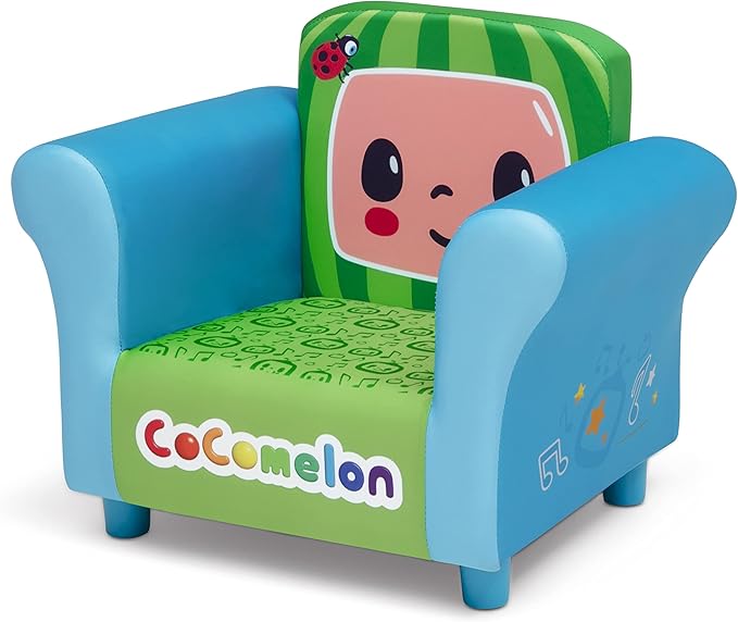 Delta Children Colorful Kids Upholstered Chair, One Size, Cocomelon - LeafyLoom