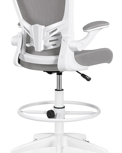 MINLOVE Drafting Office Chair, Ergonomic Tall Office Chair with Flip-up Armrests Executive Ergonomic Computer Standing Desk Chair with Lumbar Support and Adjustable Footrest(Gray) - LeafyLoom