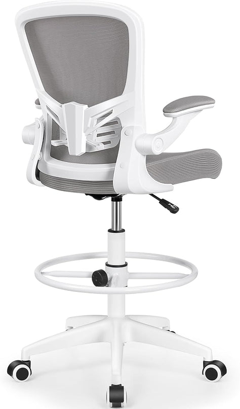 MINLOVE Drafting Office Chair, Ergonomic Tall Office Chair with Flip-up Armrests Executive Ergonomic Computer Standing Desk Chair with Lumbar Support and Adjustable Footrest(Gray) - LeafyLoom