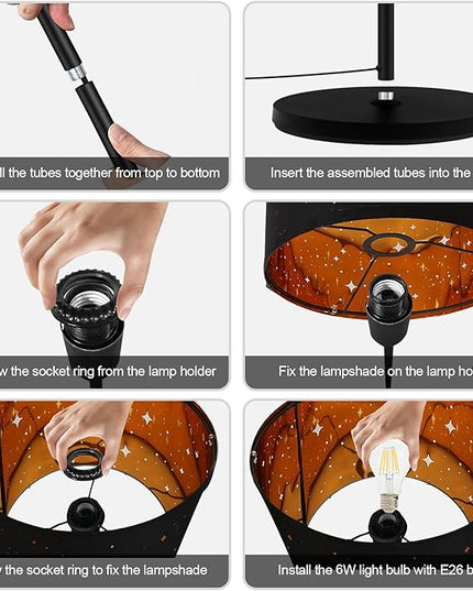 Black Floor Lamps for Living Room Bedroom, Bright Modern Standing Lamp with LED Bulb(6W Bulb), Black Star Lamp Shade, 59" Tall, Footswitch, Simple Reading Floor Lamps Corner Lamp for Office/Den - LeafyLoom