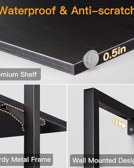 ODK 6-Tier Ladder Shelf, 87 Inches Wall Mounted Ladder Bookshelf with Metal Frame, Open Industrial Shelves for Home Office, Bedroom and Living Room, Black - LeafyLoom