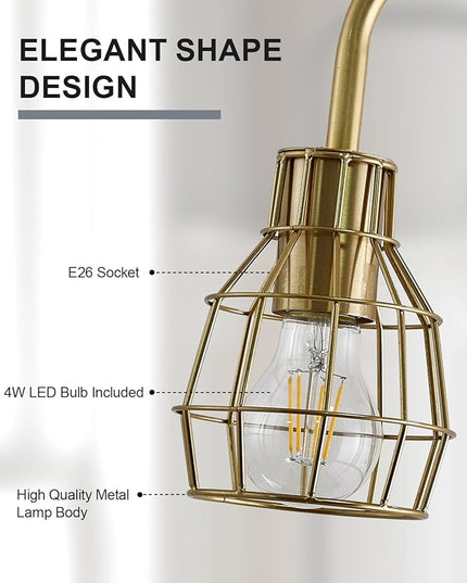 Oneach 63.75" Modern Floor Lamp for Living Room Industrial Floor Lamp with 4W LED Bulb Standing Lamp with Footswitch Gold Floor Lamp for Bedroom Pole Lamp for Office Study Room Hotel - LeafyLoom