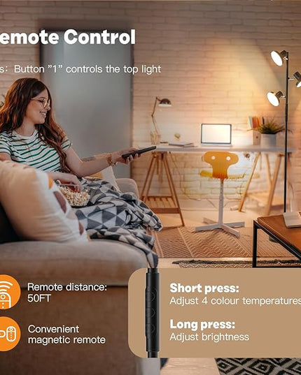 36W LED Tree Floor Lamp, Modern Dimmable Standing Lamp with Remote & Touch Control, 4 Color Temperatures, 3 Rotatable LED Light Floor Lamps for Living Room, Bedroom, Office - LeafyLoom
