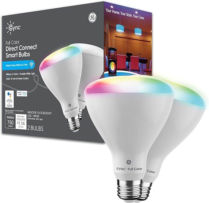 Cync GE BR30 LED Smart Light Bulbs, Indoor Floodlight Bulb, Color Changing Light Bulb, WiFi Lights, Works with Amazon Alexa and Google Assistant, 9.5 Watts (2 Pack) CYNCSmartHome