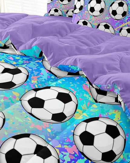 4 Piece Girls Soccer Bedding Set Twin Size Colorful Soccer Comforter Set for Teen Girls Kids Twin Bed in a Bag Set with Sheets Twin Bed Sets for Teenage - LeafyLoom