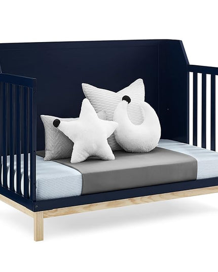 Delta Children babyGap Oxford 6-in-1 Convertible Crib + Brannan Bear Bookcase with Bins + Brannan Bear Wall Shelf with 4 Hooks, Navy/Natural (Bundle) - LeafyLoom