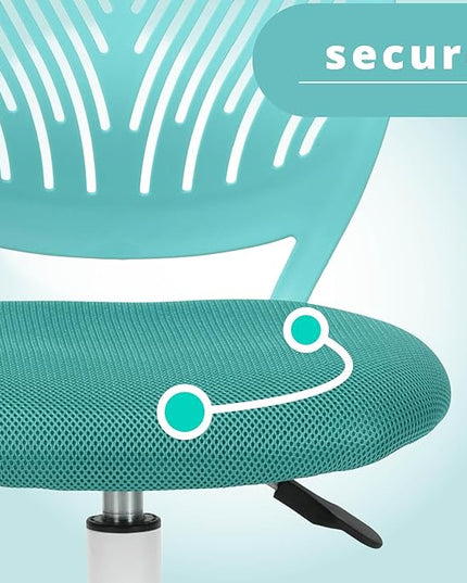 FurnitureR Writing Task Chair 360 Swivel,Low Mid PP Mesh Back Fabric Seat, Height Adjustable, Rolling Castor,W15.7”xD15.2”x H29.5-34.2",Turquoise - LeafyLoom
