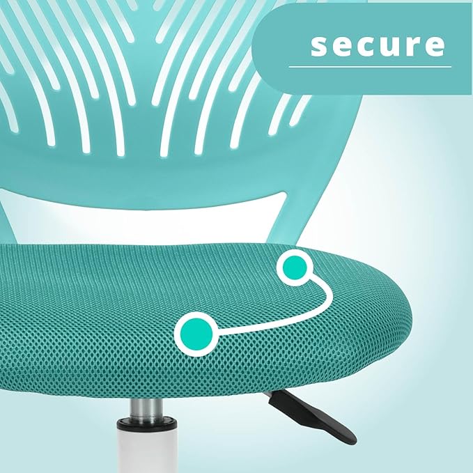 FurnitureR Writing Task Chair 360 Swivel,Low Mid PP Mesh Back Fabric Seat, Height Adjustable, Rolling Castor,W15.7”xD15.2”x H29.5-34.2",Turquoise - LeafyLoom