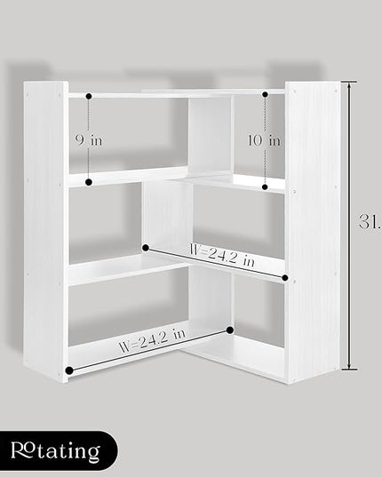4-Tier Wooden Bookshelf, Expandable 25-47 inch Wide Bookcase, Modern Freestanding Bookcas for Small Space or Corner (White) - LeafyLoom