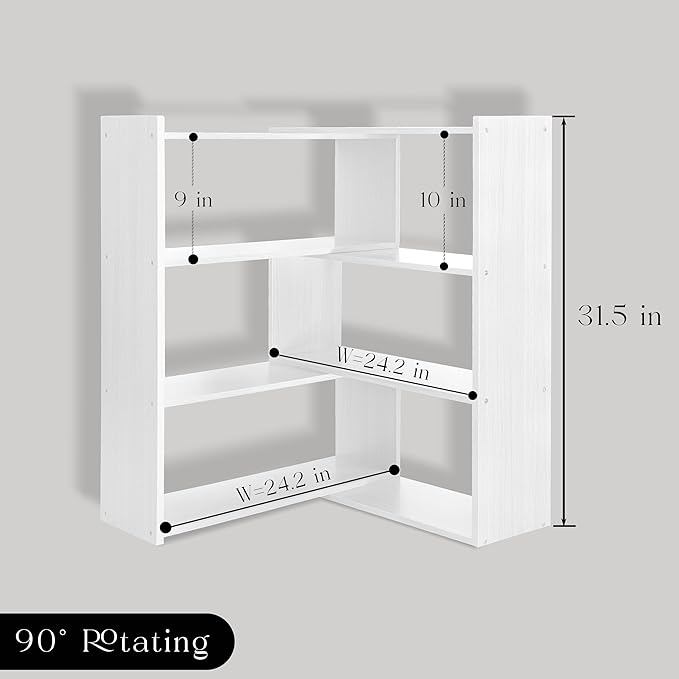 4-Tier Wooden Bookshelf, Expandable 25-47 inch Wide Bookcase, Modern Freestanding Bookcas for Small Space or Corner (White) - LeafyLoom