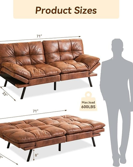Convertible Couch Bed,Memory Foam Futon Sleeper Sofa Sofabed, Standard Brown - LeafyLoom