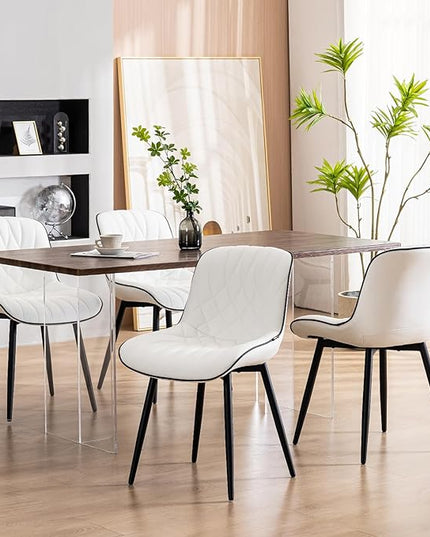 YOUNUOKE Dining Chairs Set of 2 Mid Century Modern Kitchen Chair Comfortable Upholstered Faux Leather Dinner Chairs for Kitchen Dining Room, White - LeafyLoom