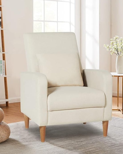 COLAMY Modern Upholstered Accent Chair Armchair with Pillow, Fabric Reading Living Room Side Chair,Single Sofa with Lounge Seat and Wood Legs, Beige - LeafyLoom